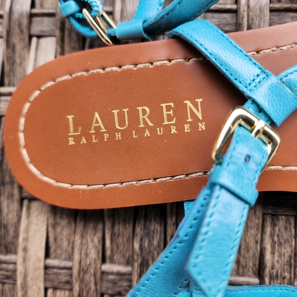 NWOT LAUREN RALPH LAUREN    ALEXA TURQUOISE BRAIDED LEATHER SANDALS - SI… - Picture 4 of 9